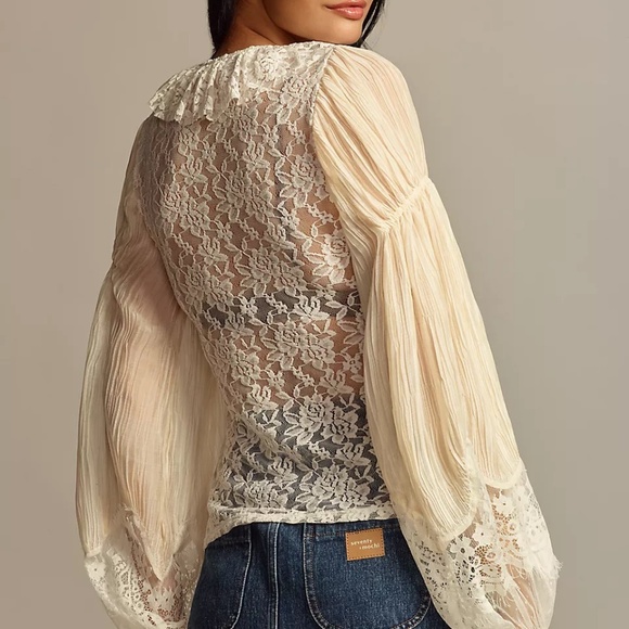 Anthropologie Anthropologie Wide-Sleeve Sheer Lace Boho Long Sleeve Top - Picture 3 of 4
